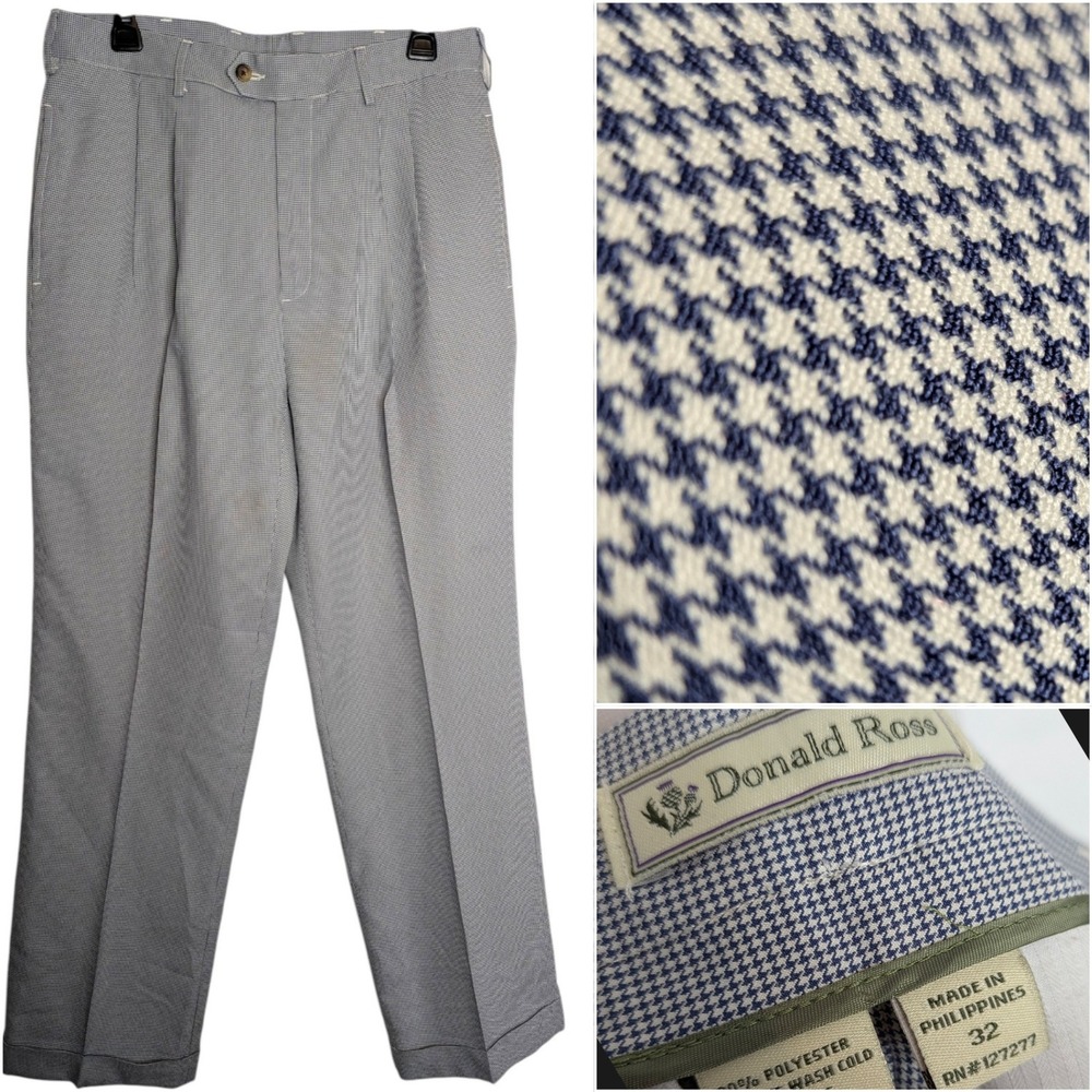 Houndstooth Double Pleated Cuffed Pants Mens 32x30 Dress Slacks Golf Trousers